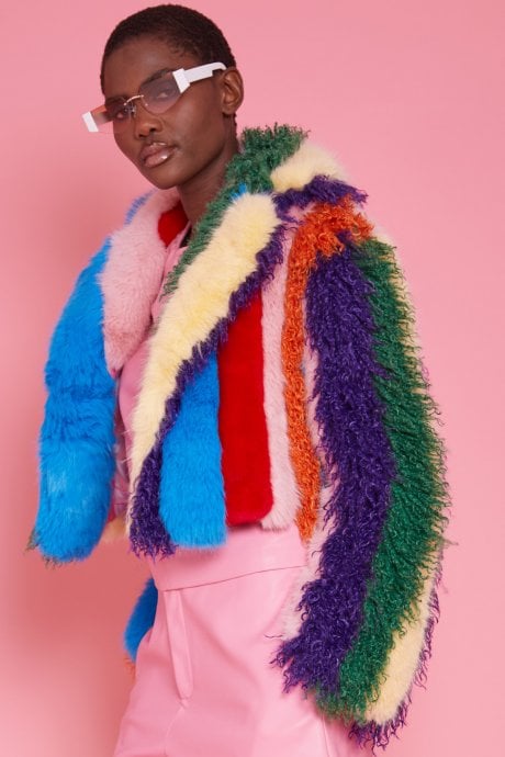 JAYLEY Faux Fur Hand Crafted Eco Bamboo Cropped Coat