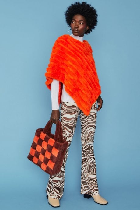 JAYLEY Faux Fur Hand Woven Checkered Tote Bag