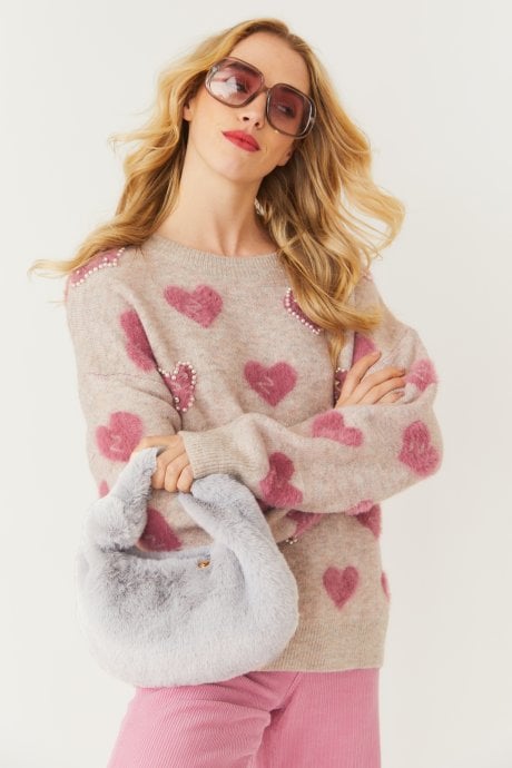 JAYLEY Faux Fur Jodie Bag In Light Grey