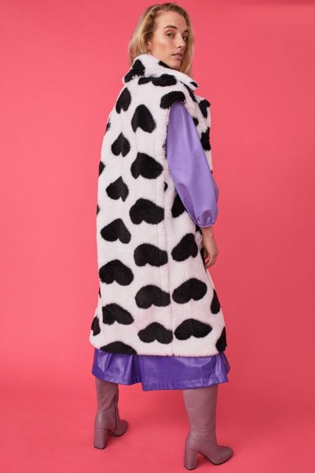 JAYLEY Faux Fur Long Love Heart Gilet | Waistcoat