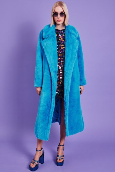 JAYLEY Faux Fur Maxi Trench Coat With Belt