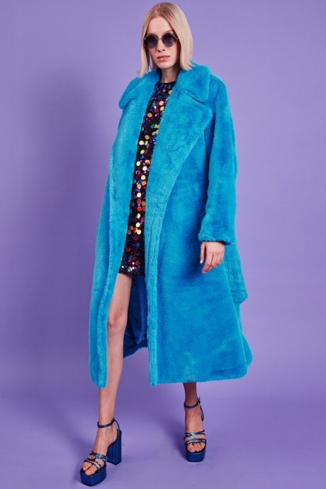JAYLEY Faux Fur Maxi Trench Coat With Belt