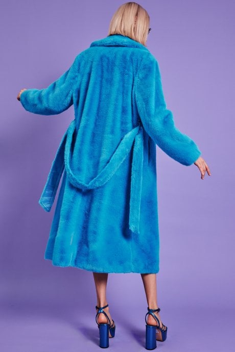 JAYLEY Faux Fur Maxi Trench Coat With Belt