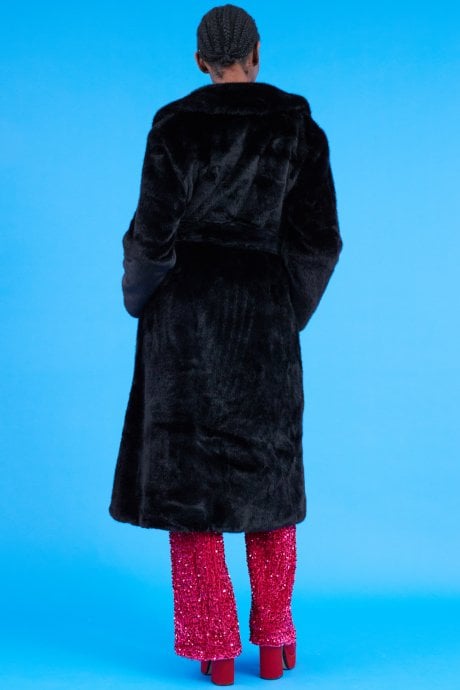 JAYLEY Faux Fur Maxi Trench Coat With Belt