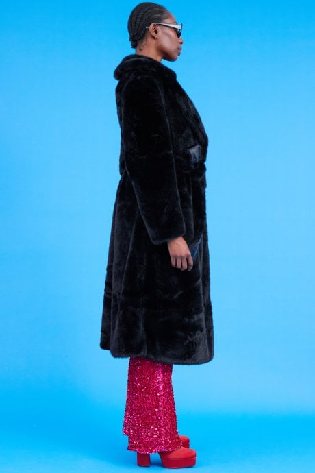 JAYLEY Faux Fur Maxi Trench Coat With Belt