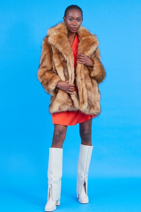 JAYLEY Faux Fur Natural Looking Coat Midi Length