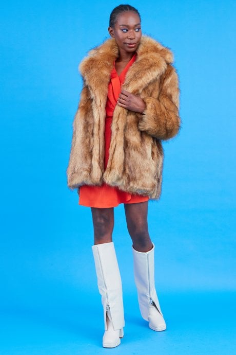 JAYLEY Faux Fur Natural Looking Coat Midi Length