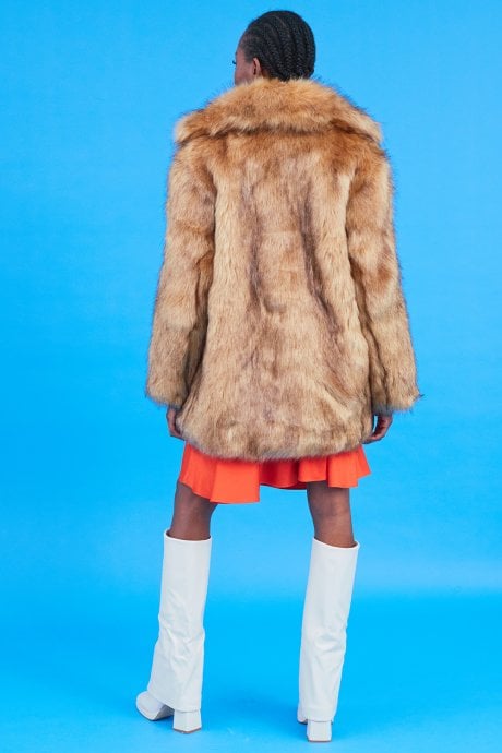 JAYLEY Faux Fur Natural Looking Coat Midi Length