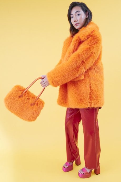 JAYLEY Faux Fur Orange Midi Coat
