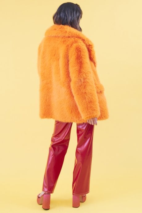 JAYLEY Faux Fur Orange Midi Coat