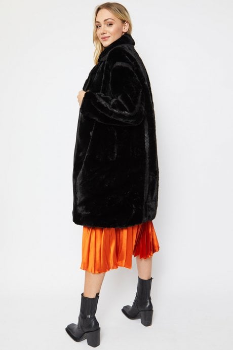 JAYLEY Faux Fur Oversized Coat With Faux Suede Details
