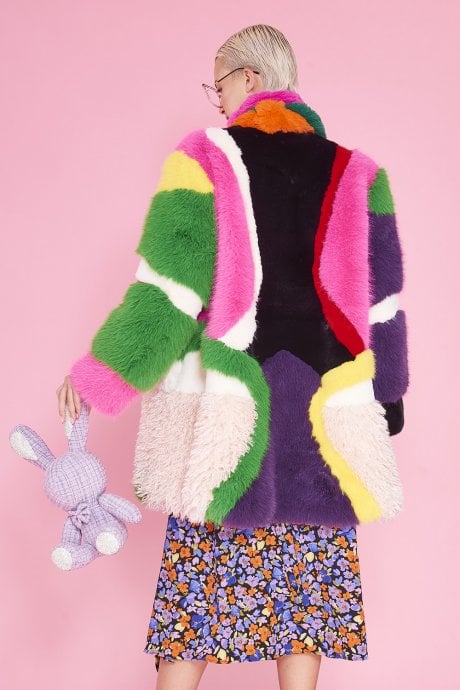 JAYLEY Faux Fur Rainbow Coat
