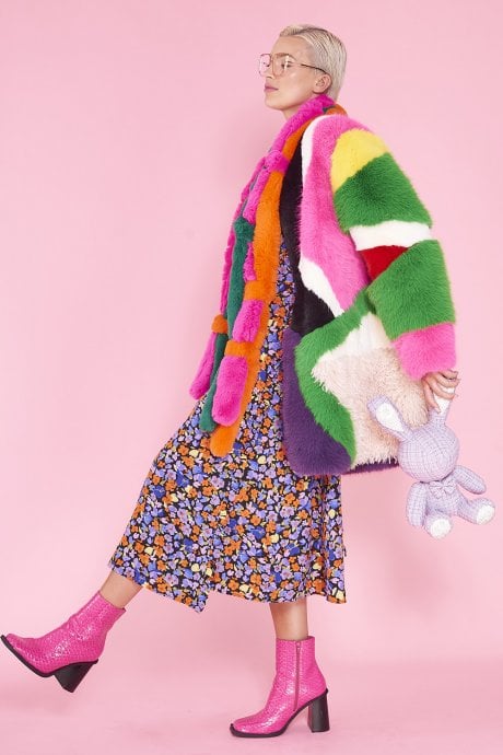 JAYLEY Faux Fur Rainbow Coat