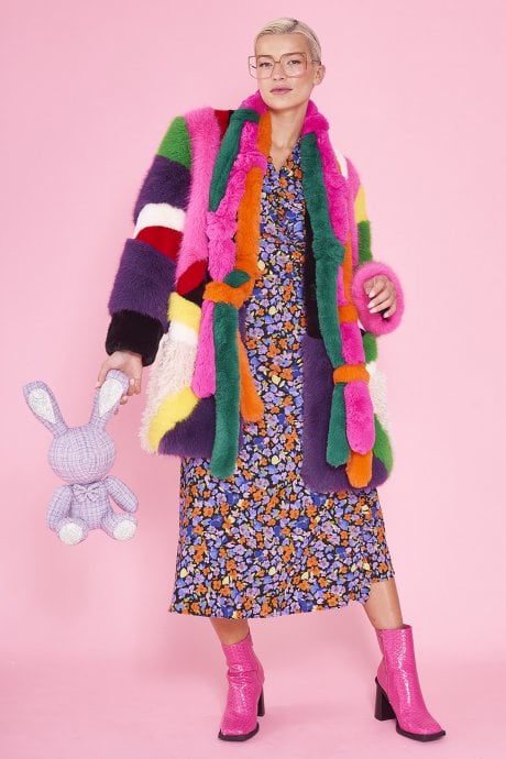 JAYLEY Faux Fur Rainbow Coat