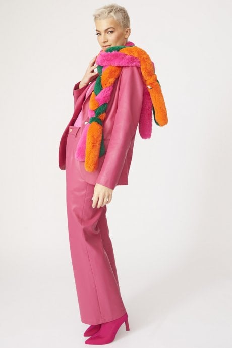 JAYLEY Faux Fur Tri-Colour Plaited Scarf