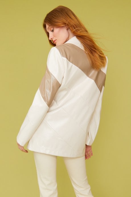 JAYLEY Faux Leather Contrast Blazer