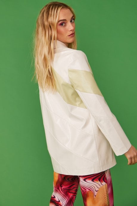 JAYLEY Faux Leather Contrast Blazer