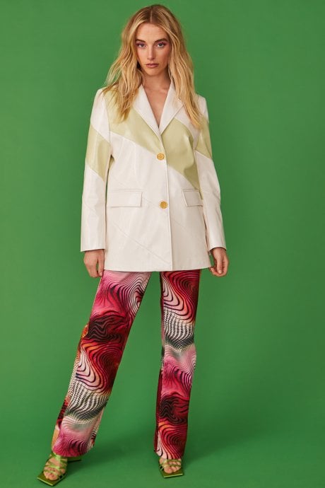 JAYLEY Faux Leather Contrast Blazer