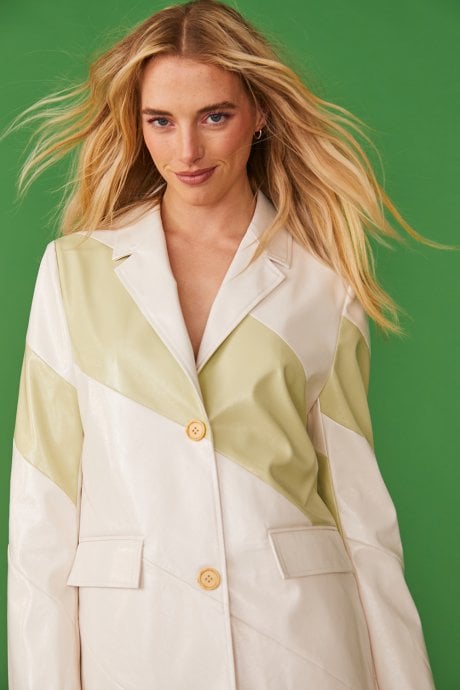 JAYLEY Faux Leather Contrast Blazer