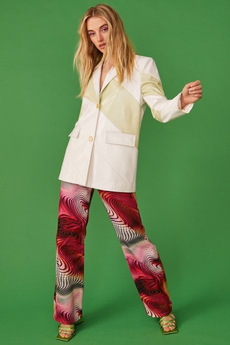 JAYLEY Faux Leather Contrast Blazer