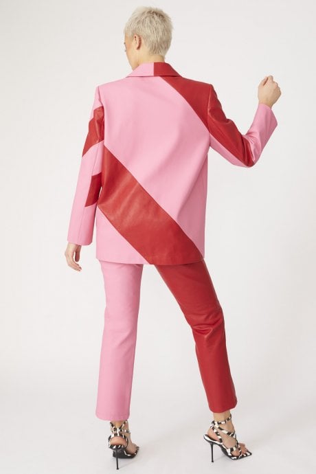 JAYLEY Faux Leather Contrast Blazer