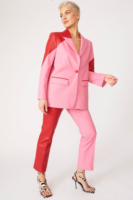 JAYLEY Faux Leather Contrast Blazer