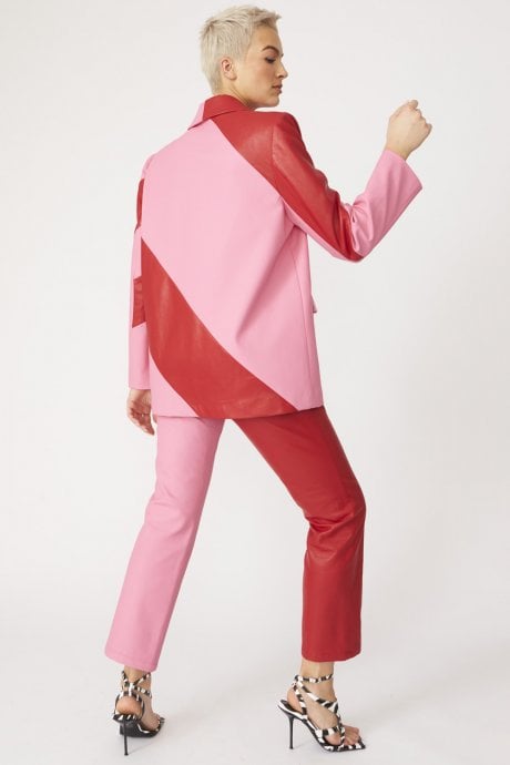 JAYLEY Faux Leather Contrast Blazer