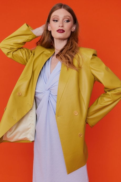 JAYLEY Faux Leather Double Breasted Blazer
