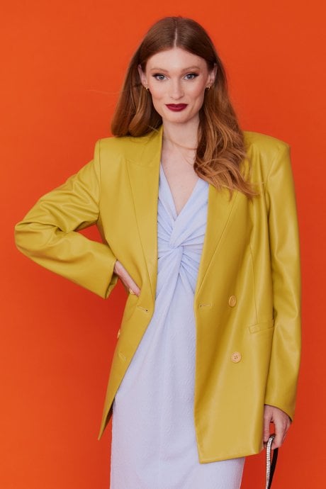 JAYLEY Faux Leather Double Breasted Blazer