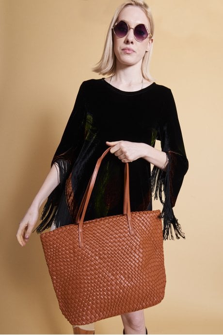 JAYLEY Faux Leather Hand Woven Tote Bag