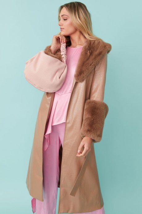 JAYLEY Faux Leather Jacket With Detachable Faux Fur Cuffs & Collar