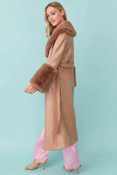 JAYLEY Faux Leather Jacket With Detachable Faux Fur Cuffs & Collar