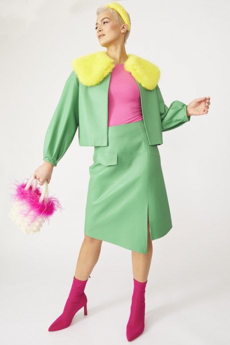 JAYLEY Faux Leather Jacket With Fur Collar