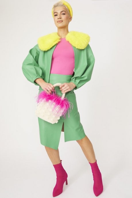 JAYLEY Faux Leather Jacket With Fur Collar