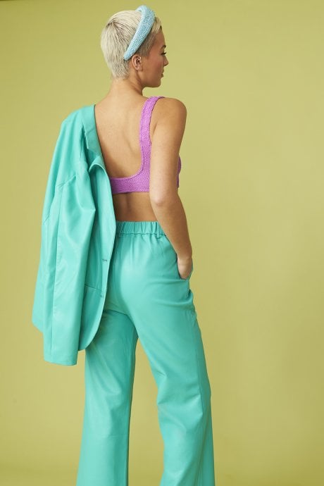 JAYLEY Faux Leather Kate Blazer In Blue