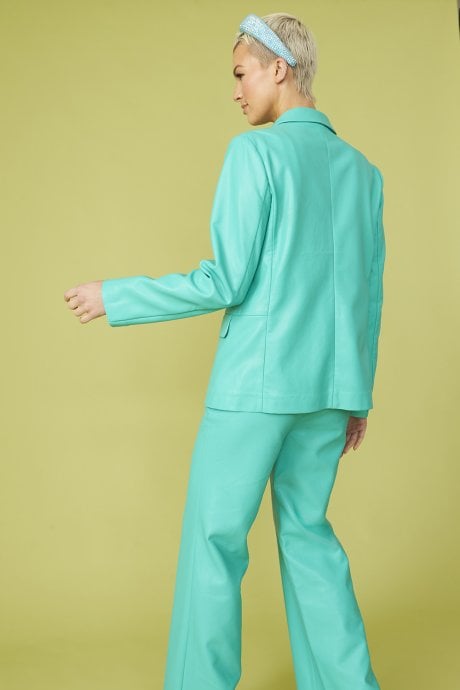 JAYLEY Faux Leather Kate Blazer In Blue