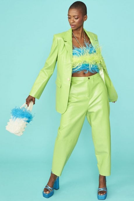 JAYLEY Faux Leather Kate Blazer In Green