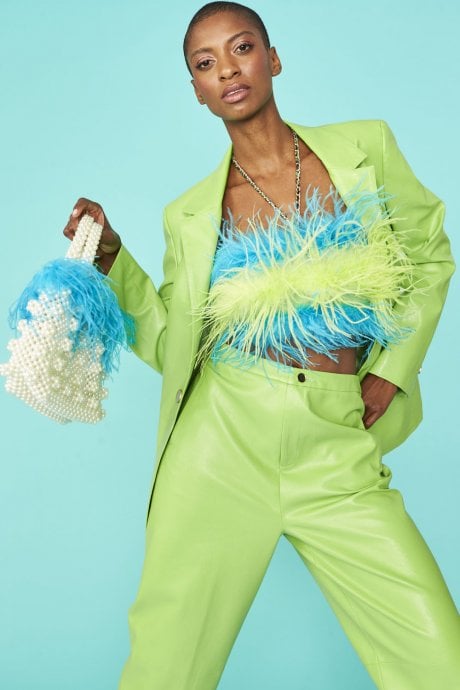 JAYLEY Faux Leather Kate Blazer In Green