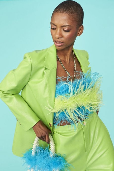 JAYLEY Faux Leather Kate Blazer In Green