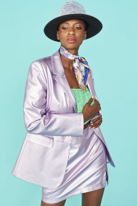 JAYLEY Faux Leather Kate Blazer In Purple