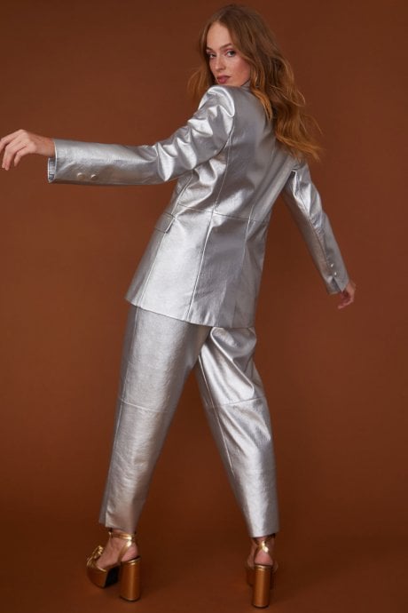 JAYLEY Faux Leather Kate Blazer In Silver
