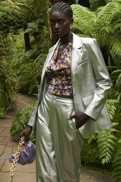 JAYLEY Faux Leather Kate Blazer In Silver