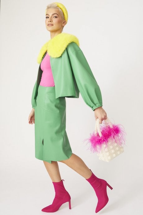 JAYLEY Faux Leather Midi Skirt