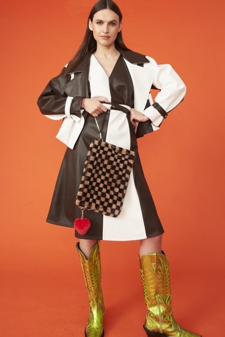 JAYLEY Faux Leather Patchwork Check Jacket