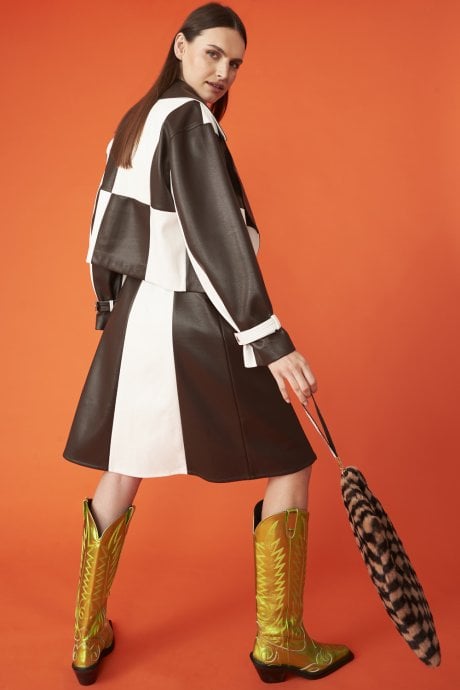 JAYLEY Faux Leather Patchwork Check Jacket