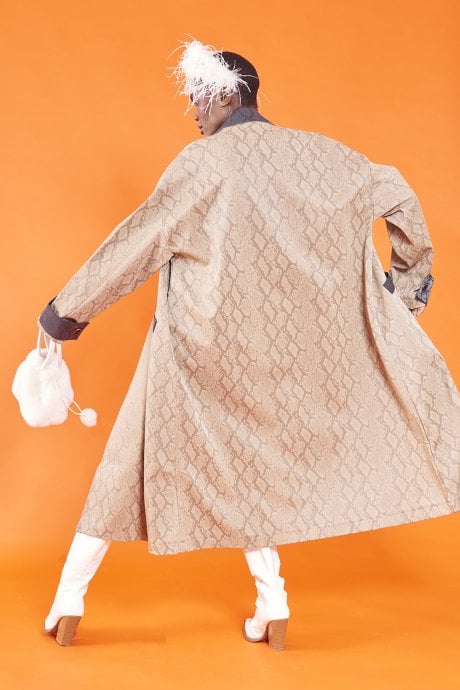 JAYLEY Faux Leather Snake Print Maxi Coat