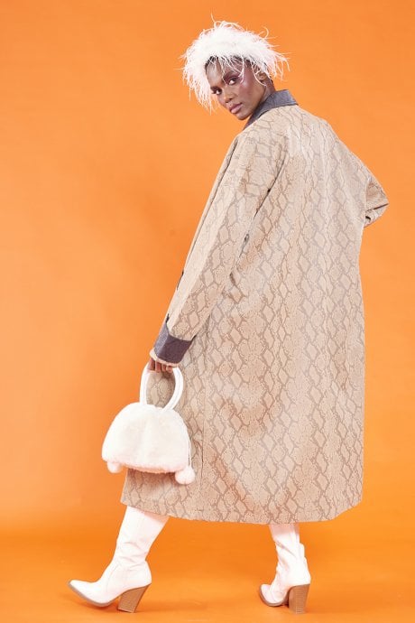 JAYLEY Faux Leather Snake Print Maxi Coat