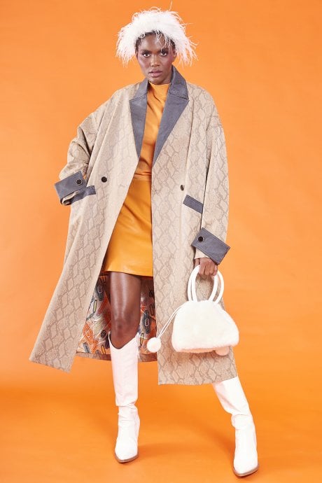 JAYLEY Faux Leather Snake Print Maxi Coat