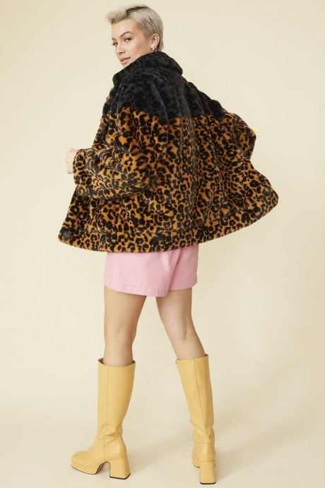 JAYLEY Faux Sable Fur Animal Print Coat