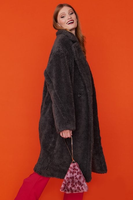 JAYLEY Faux Shearling Grey Oversized Maxi Coat
